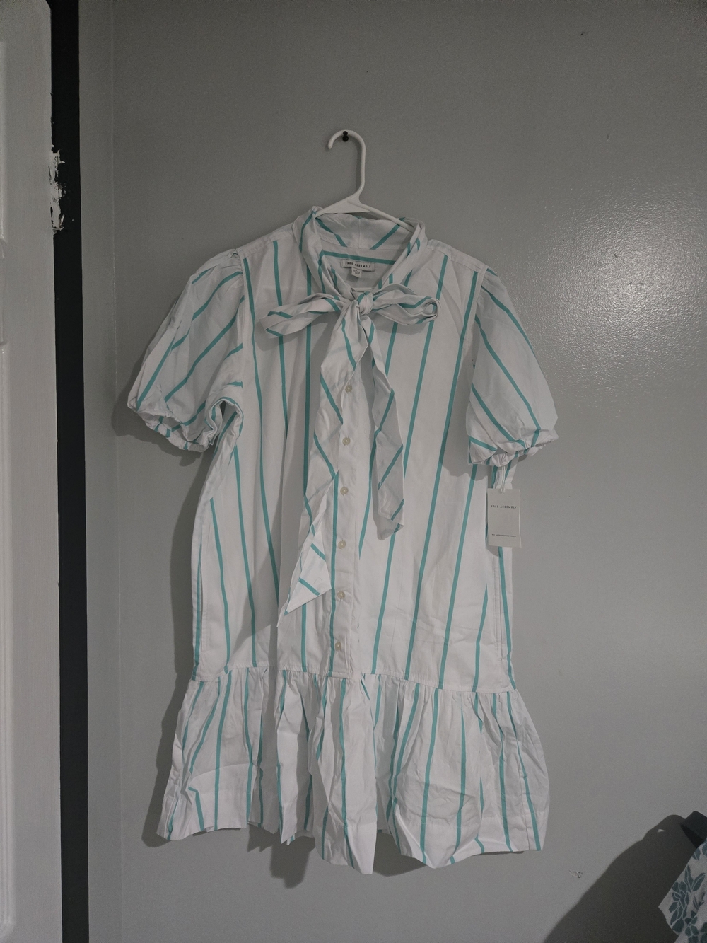 Bow-Tie Stripe Midi Dress in White and Mint
